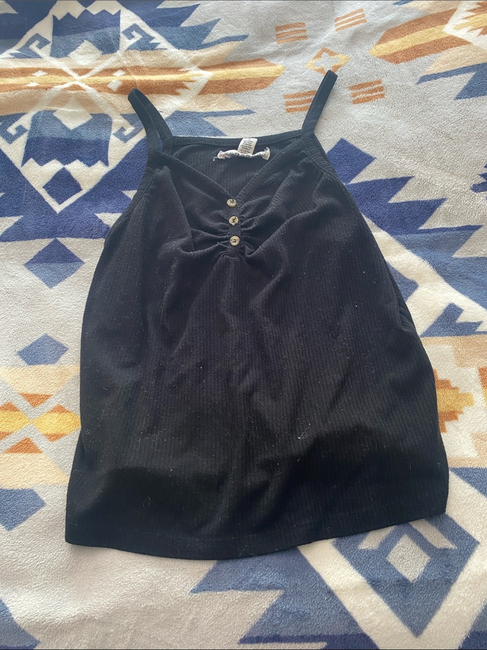 eye candy Black Ribbed Spaghetti-Strap Cami with Front Button Detail